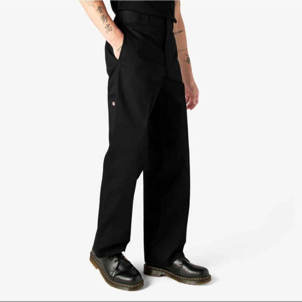 NWT Dickies Men's Loose Fit Double Knee Straight Leg Twill Pants Black 32x27
